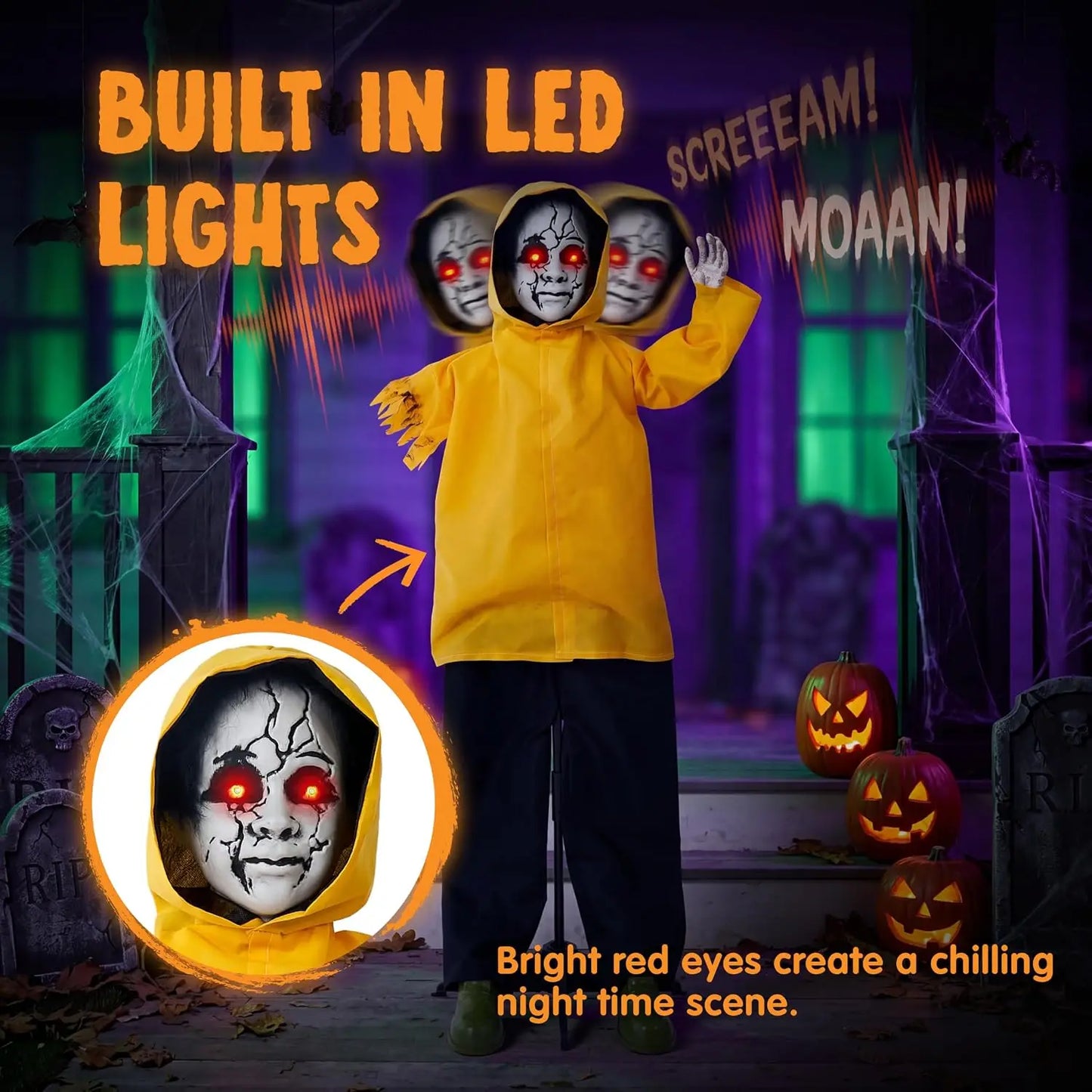 Joyfy Animatronic Ghost Halloween Prop With Sound And Glowing Eyes