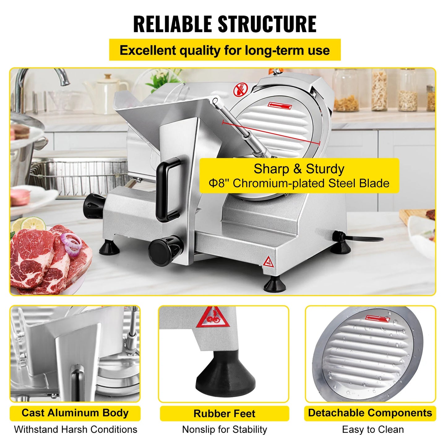 SucceBuy Electric Meat Slicer Adjustable Thickness Carbon Steel Blade