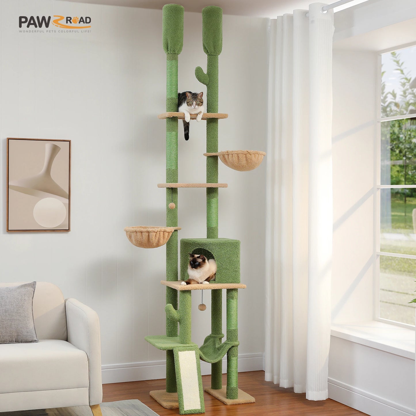 PAWZ Road Cactus Cat Tree Tower With Hammocks Seven Tiers
