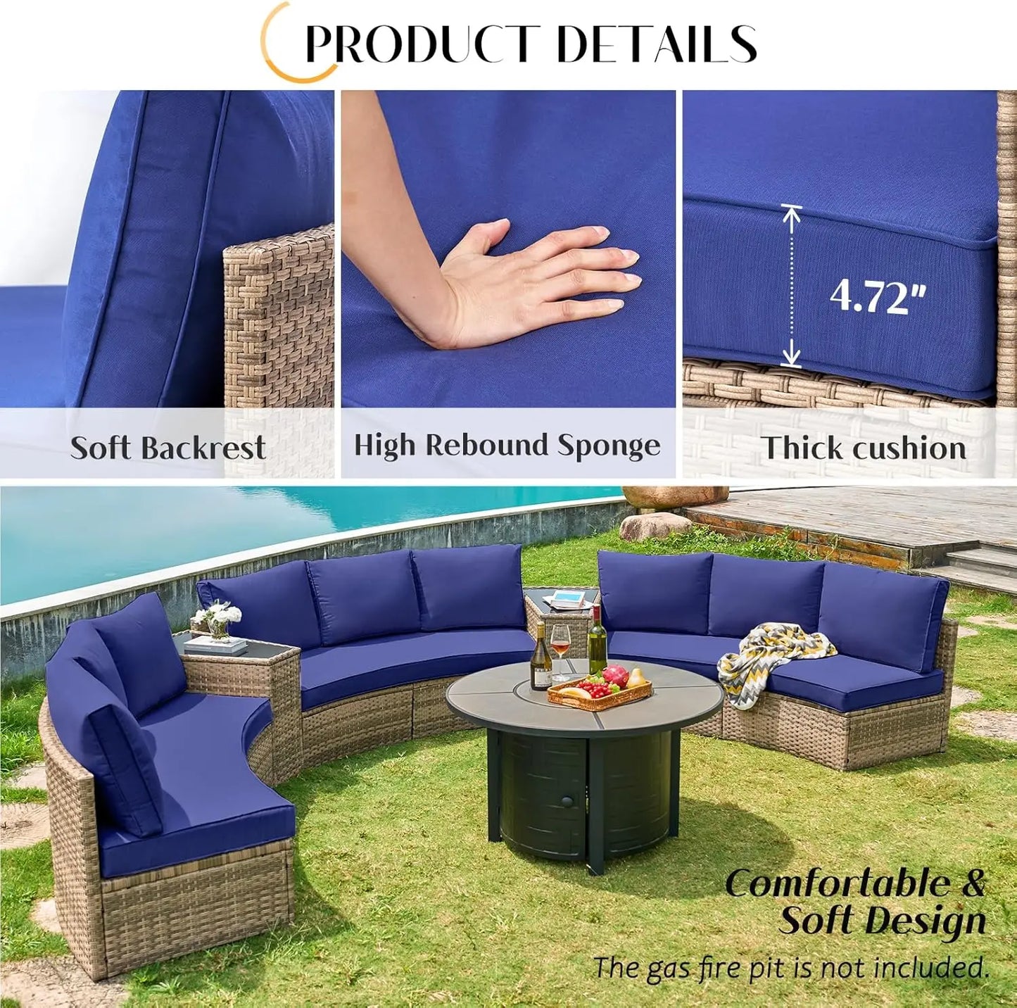 11-Piece Patio Furniture Set with Large Storage Wedge Table, Half-Moon Wicker Sectional Sofa with Cushions, Waterproof Rattan