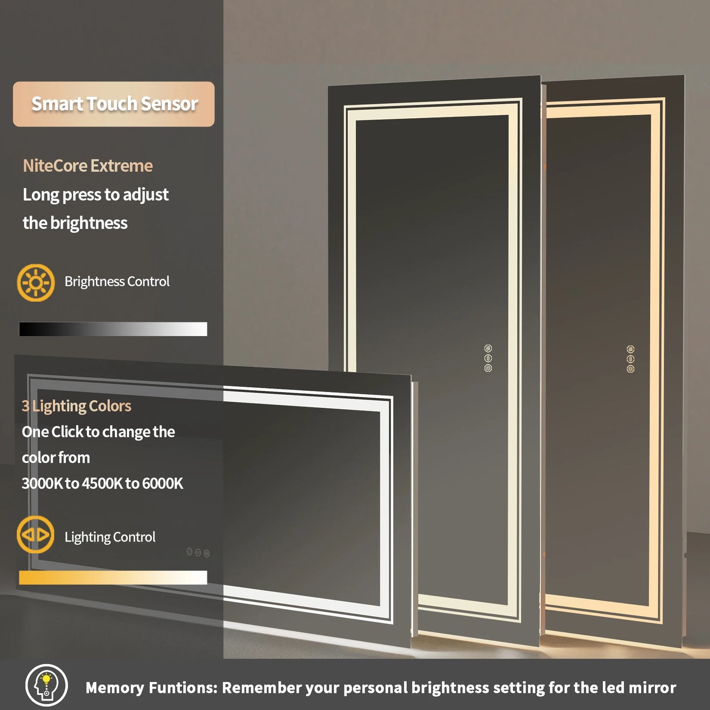 Wall Mounted LED Bathroom Mirror With Touch Control And Backlight