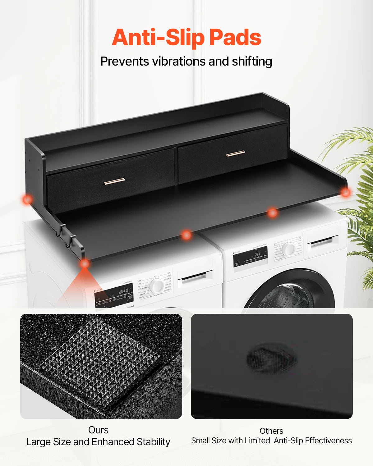 SucceBuy Wooden Washer Dryer Countertop With Drawer Shelf