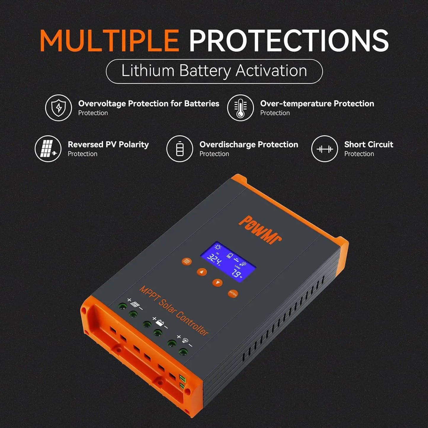 PowMr 60A MPPT Solar Charge Controller With LCD Display