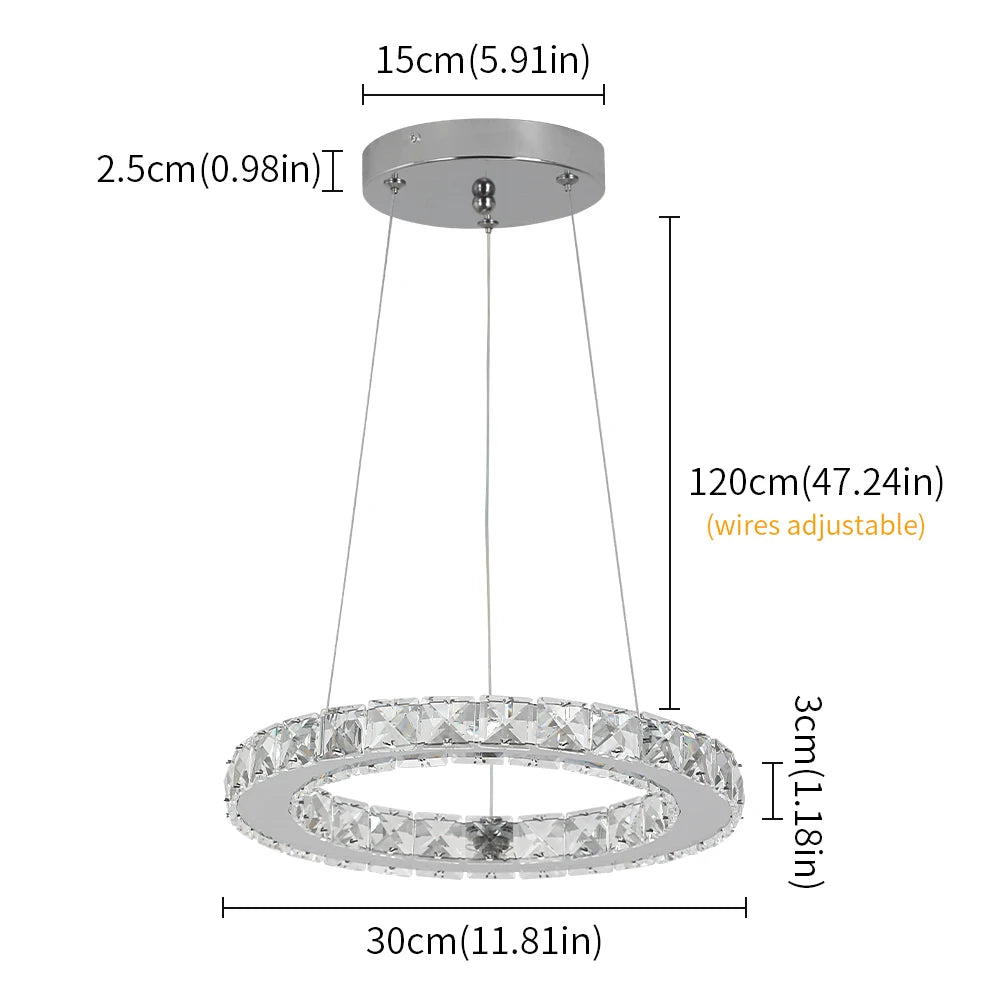GreeLustr Modern LED Pendant Light Crystal Ring Chandelier