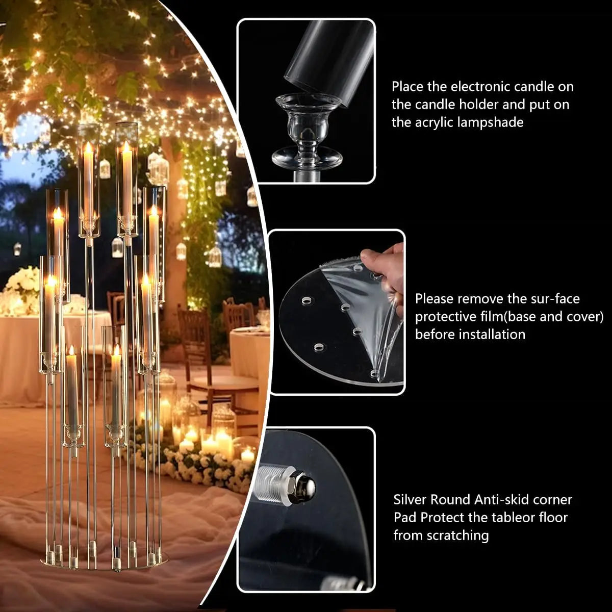 VINCIGANT 6 Pack Clear Acrylic Eight Arm Floor Candelabra Centerpiece