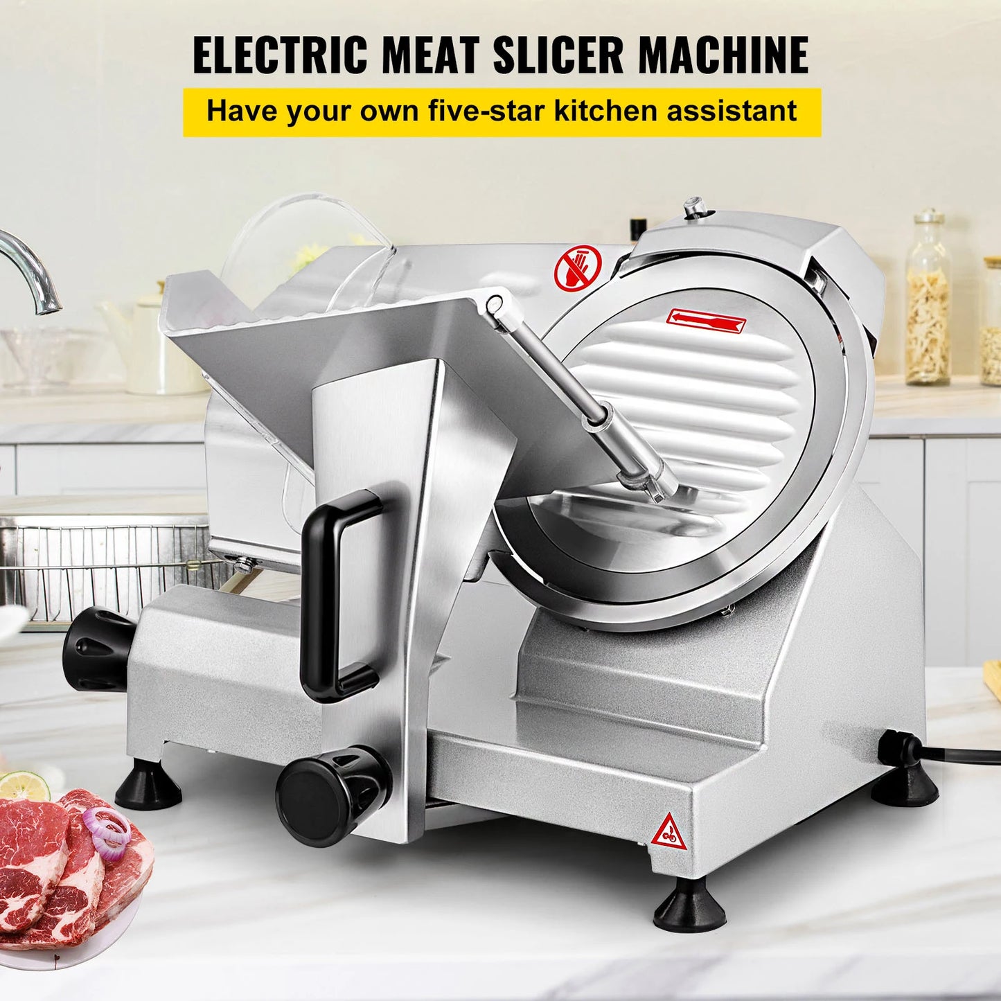 SucceBuy Electric Meat Slicer Adjustable Thickness Carbon Steel Blade