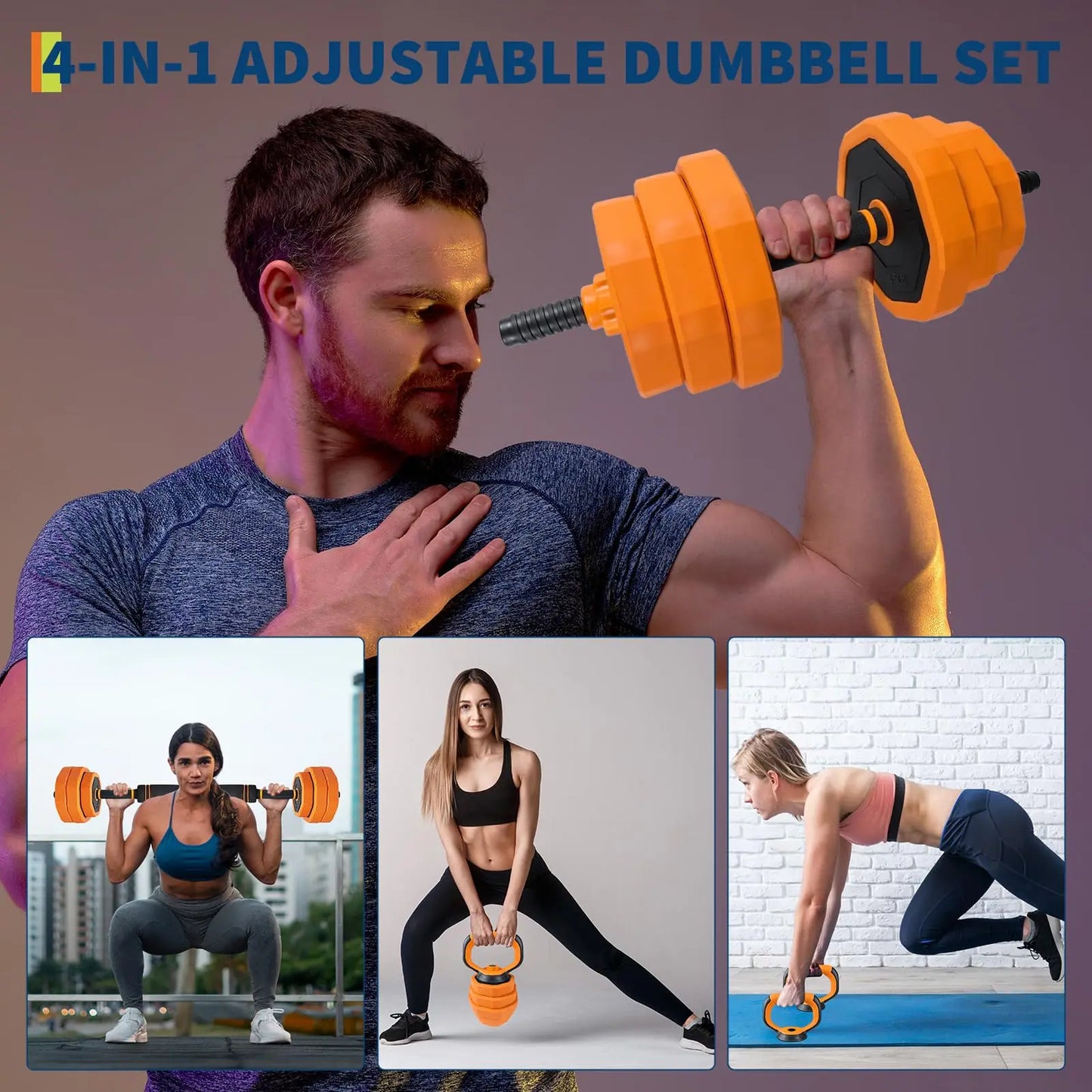 Adjustable Dumbbells 44Lb 4in1 Set For Home Gym Attachments
