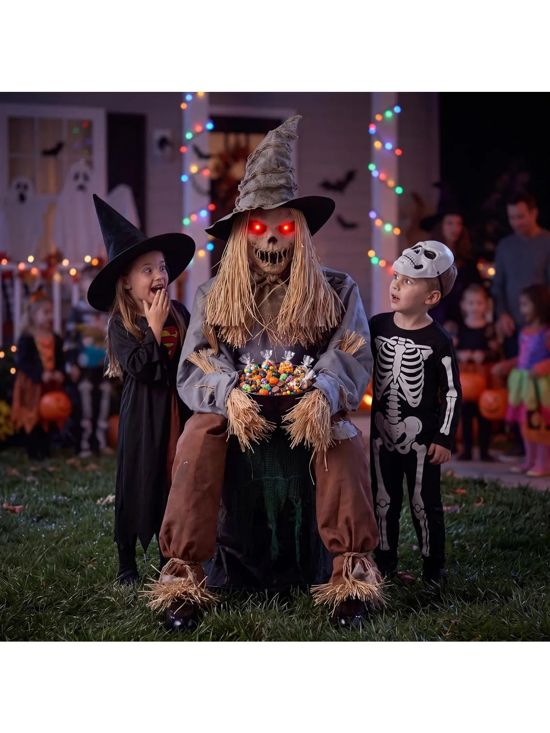 Joyfy Halloween Animatronic Sitting Scarecrow With Led Eyes Spooky Sounds
