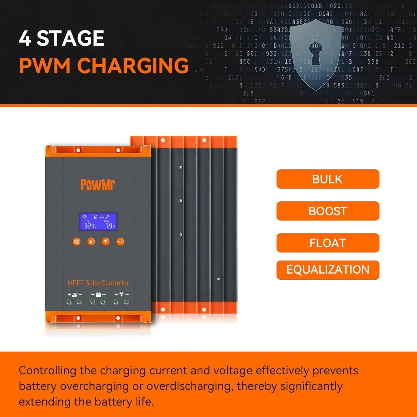PowMr 60A MPPT Solar Charge Controller With LCD Display