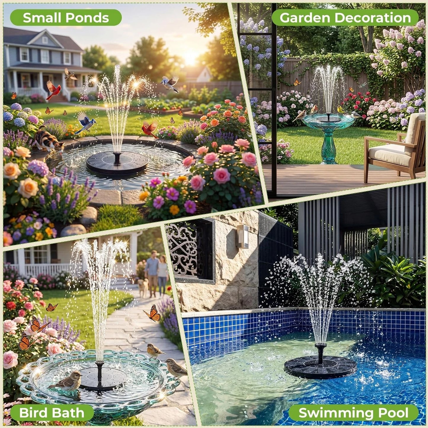 Solar Fountain 4 Crash Bars 6 Nozzles Floating Water Feature