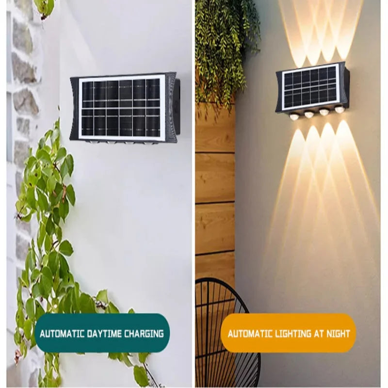 Solar LED Wall Lamp 8to12 LEDs Up Down Waterproof Outdoor
