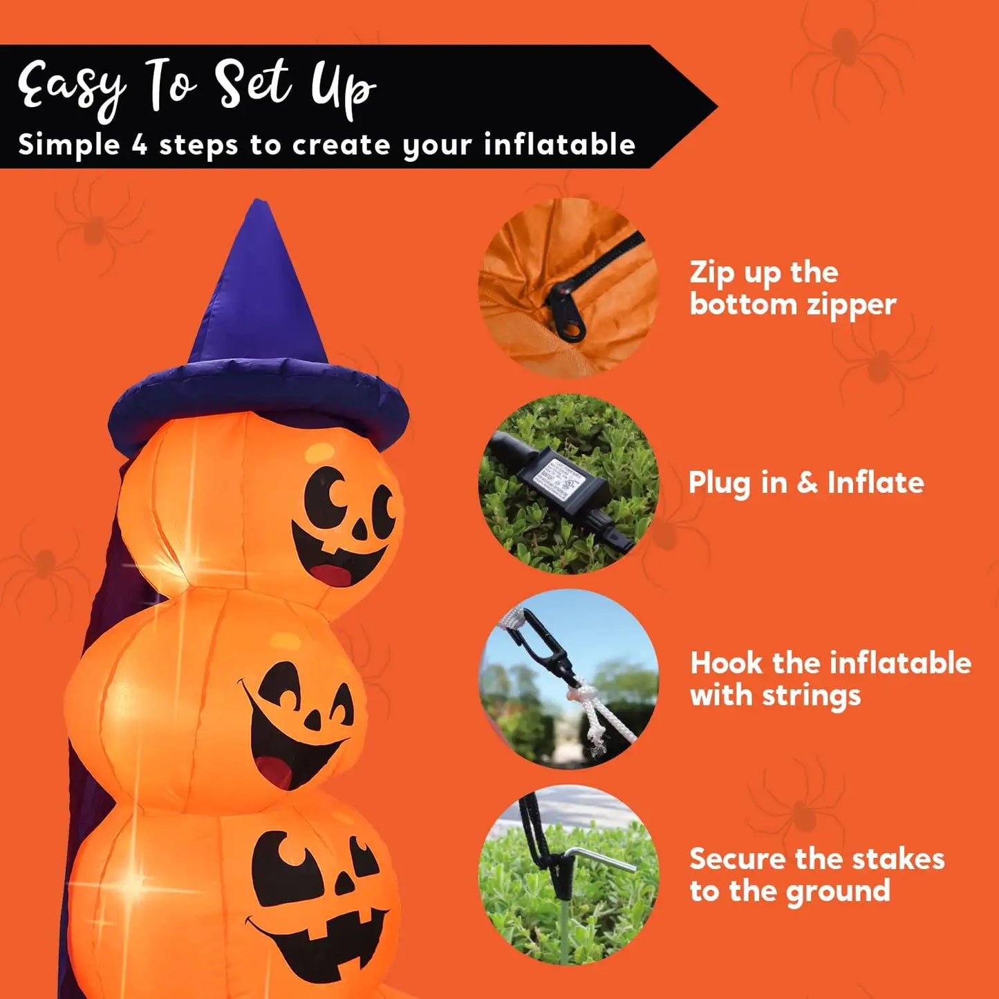 Joyfy Halloween Stacked Pumpkins Inflatables Decor With LED Lights