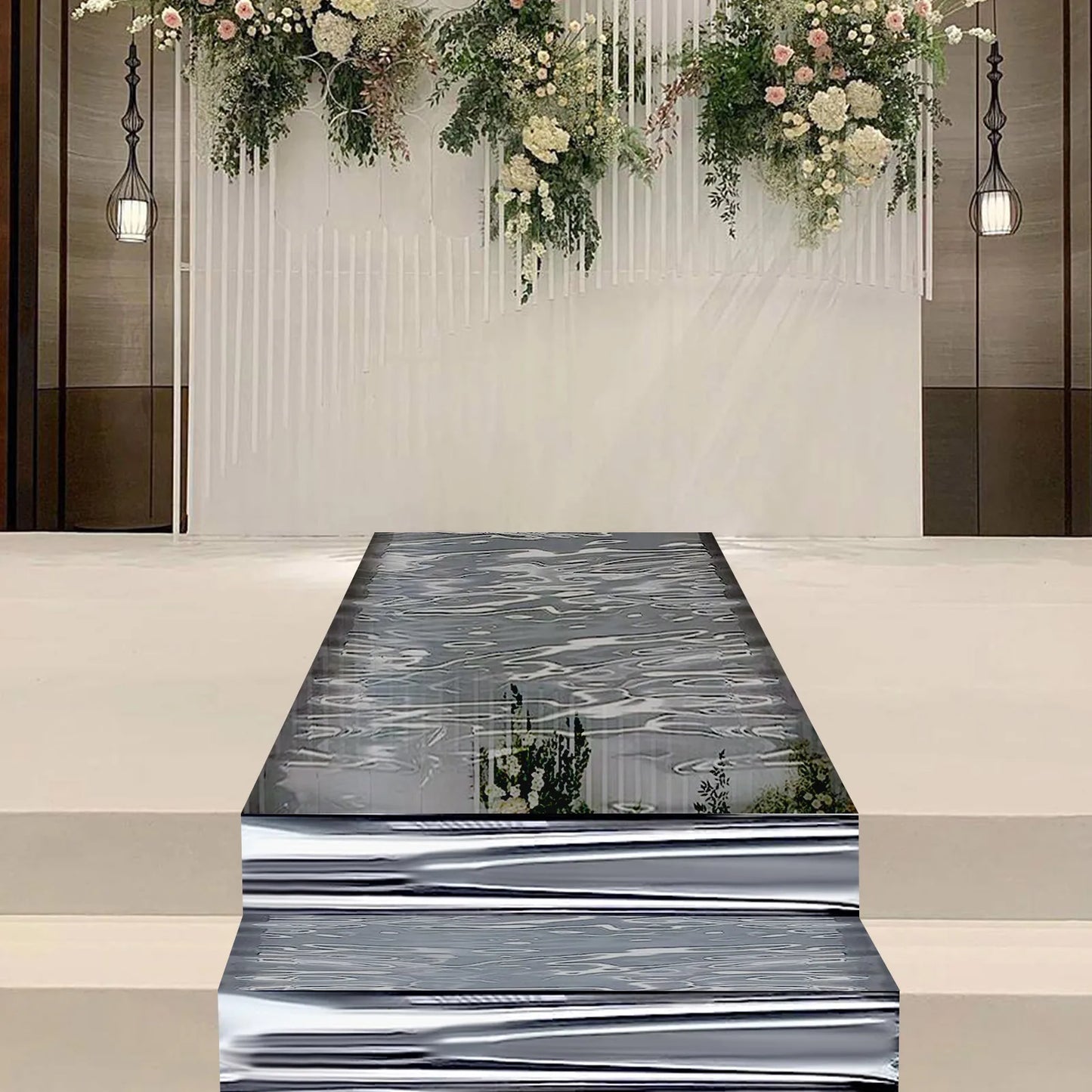 Silver Mirrored Floor Aisle Runner For Weddings And Parties