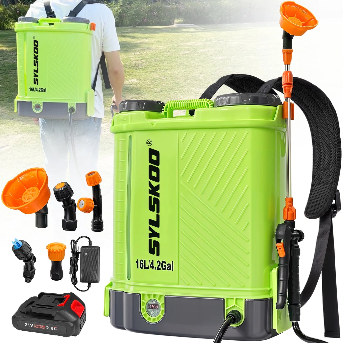 Electric Garden Sprayer With Rechargeable Battery And Multiple Nozzles