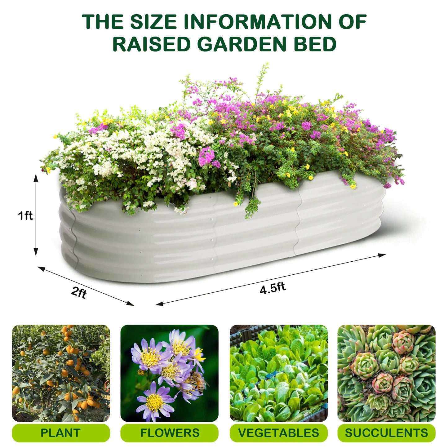 HiMISS Oval Galvanized Raised Garden Beds For Outdoors 2 Pack