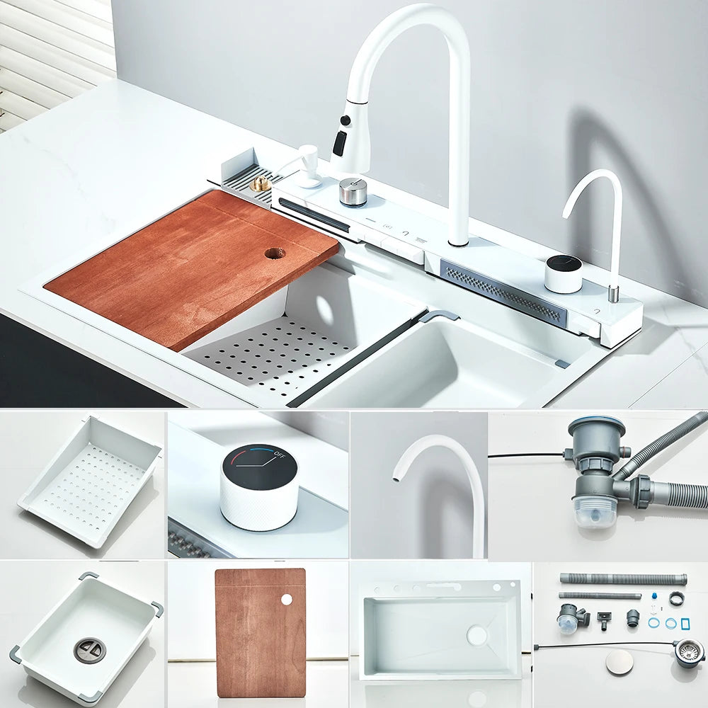 Shinesia 304 Stainless Steel Kitchen Sink Retractable Digital Faucet Set