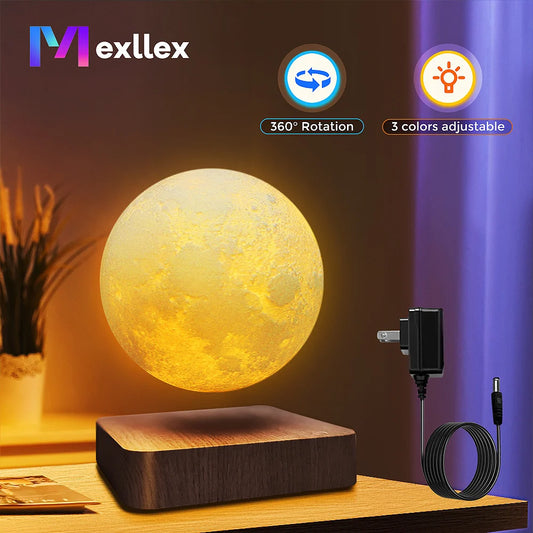 Mexllex Magnetic Moon Lamp With Wooden Base 3 Color LED
