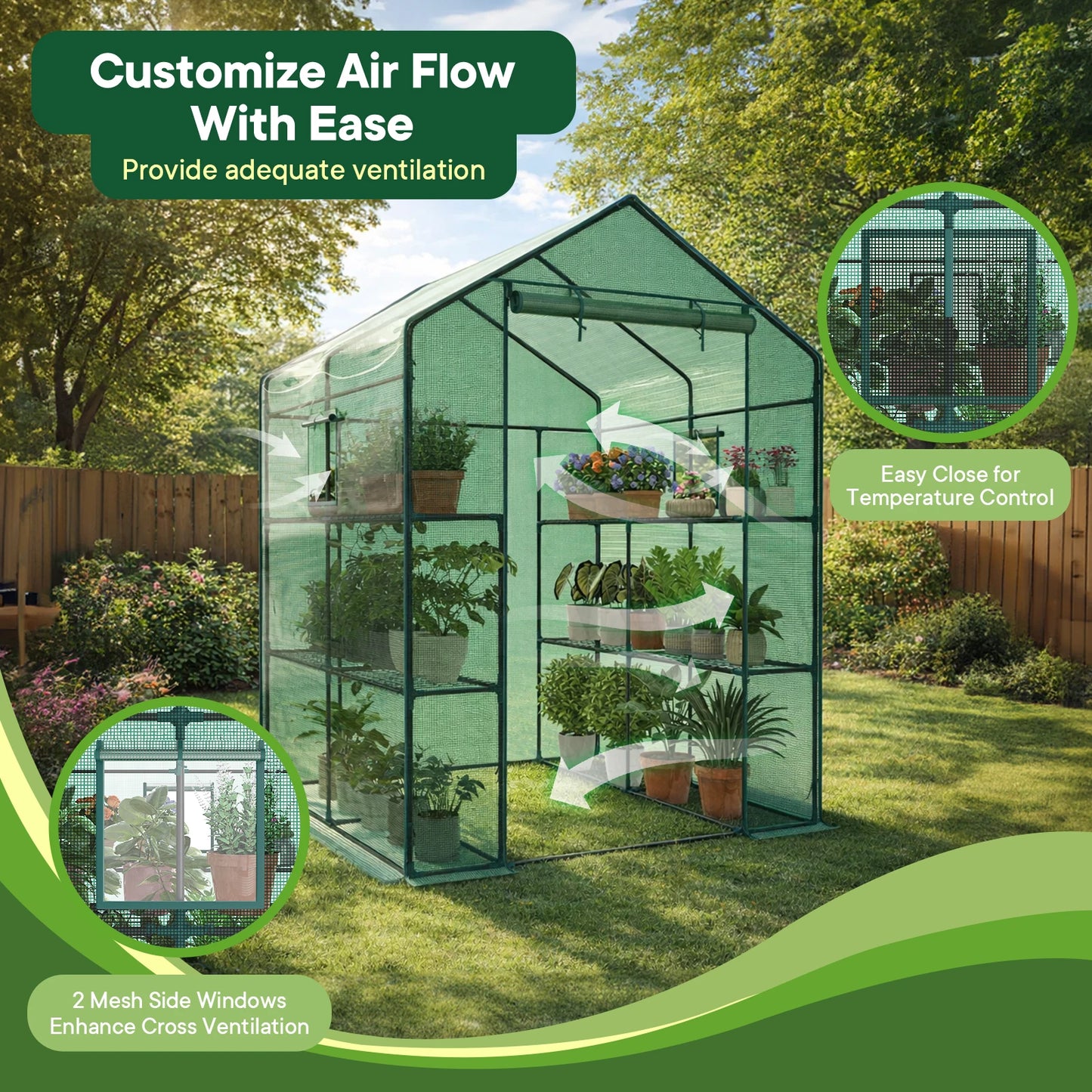 Portable Walk-In Greenhouse For Outdoor Plants With Screen Windows