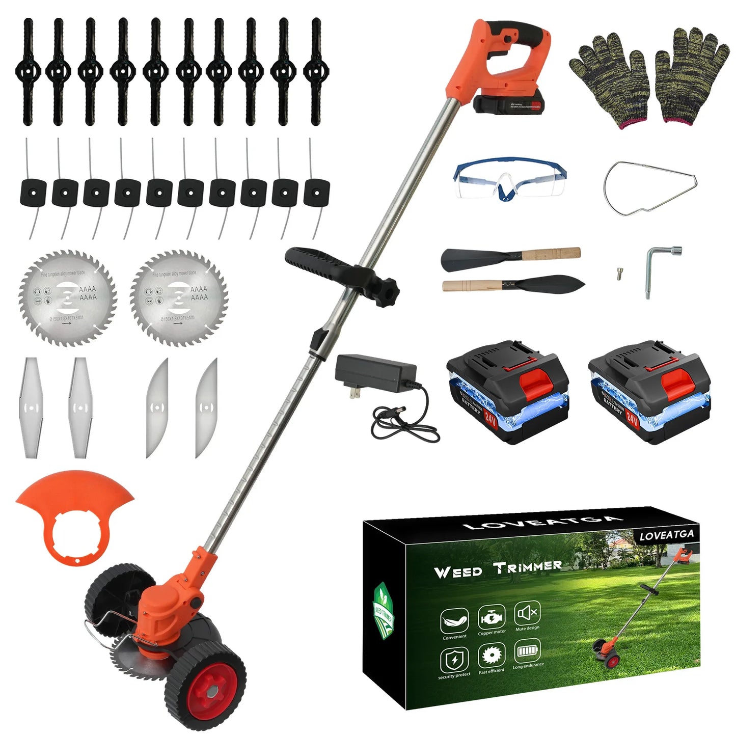 21V 3 In 1 Cordless Grass Trimmer With 2x2.0Ah Batteries