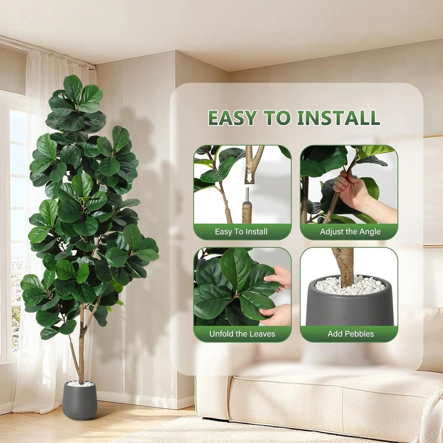 HiMISS Fiddle Leaf Fig Tree Artificial in Planter Home Decor