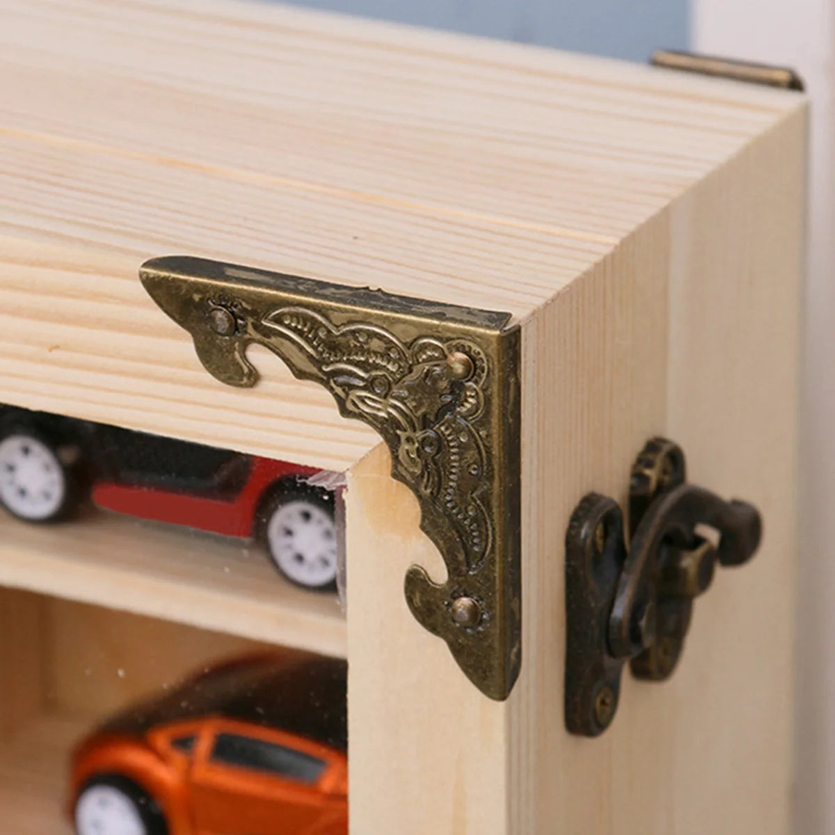 Wooden Car Model Display Cabinet 64 Grids Wall Mounted