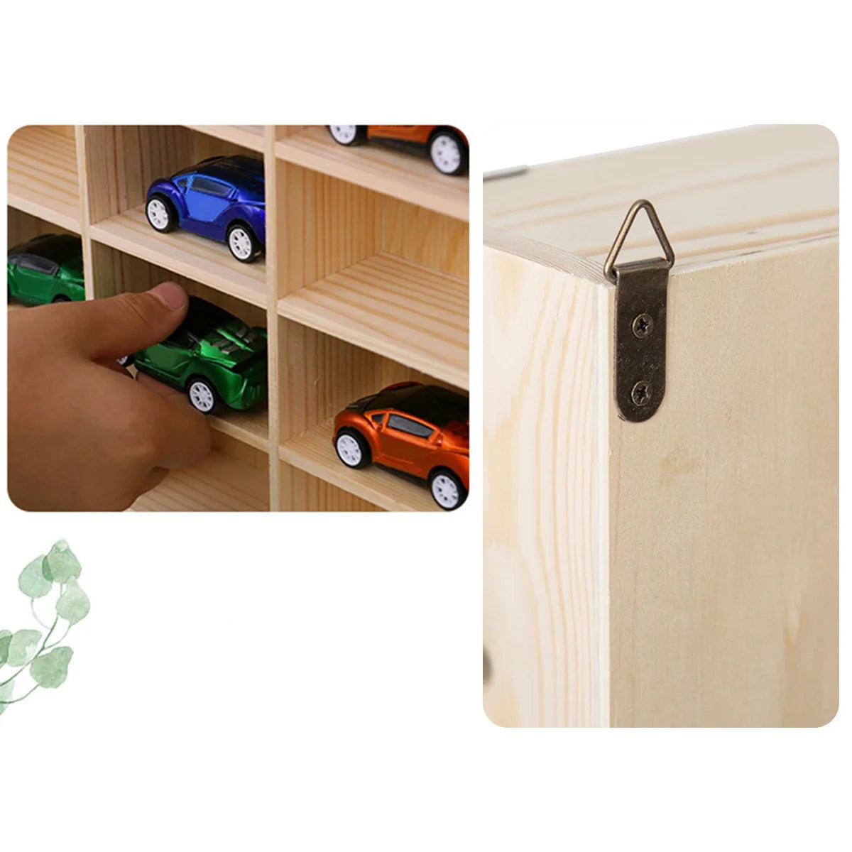 Wooden Car Model Display Cabinet 64 Grids Wall Mounted