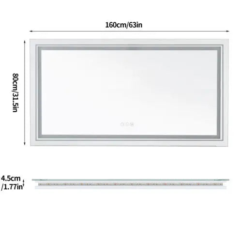 Wall Mounted LED Bathroom Mirror With Touch Control And Backlight