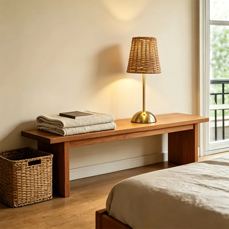 Bohemian Woven Rattan Table Lamp With Touch Dimming USB Power