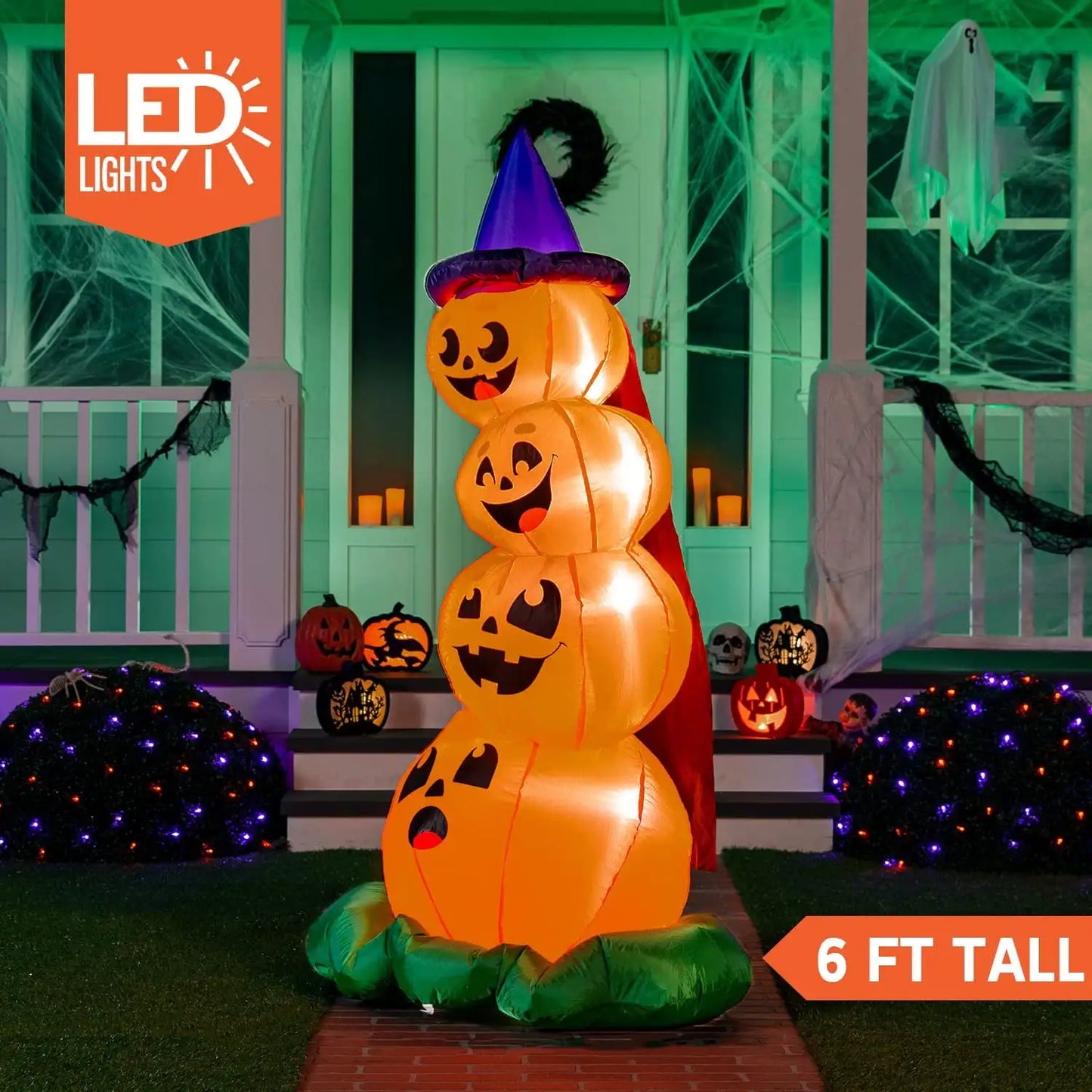 Joyfy Halloween Stacked Pumpkins Inflatables Decor With LED Lights