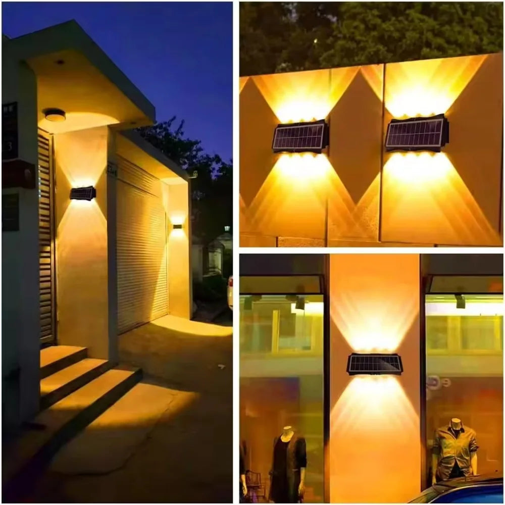 Solar LED Wall Lamp 8to12 LEDs Up Down Waterproof Outdoor