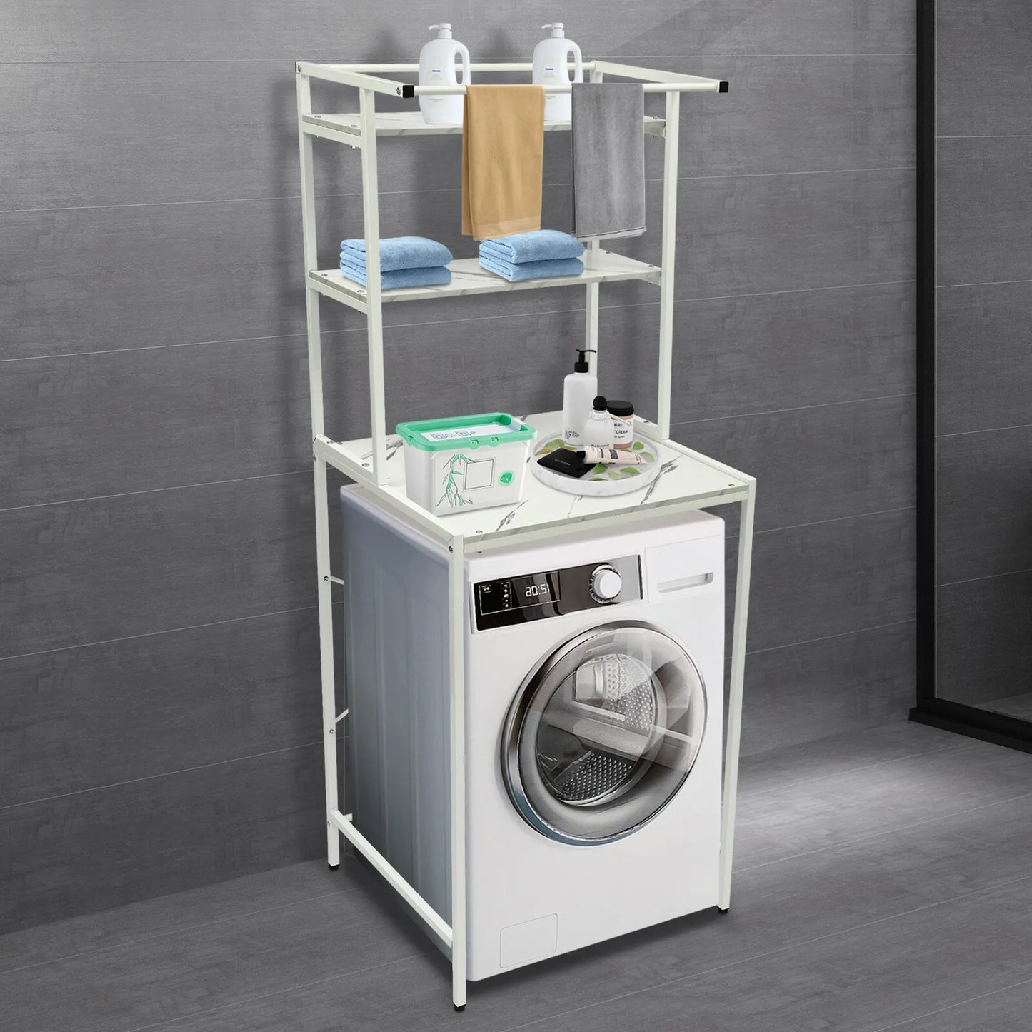 Tri-Tier Over Washer Dryer Storage Shelf For Towel Organizer
