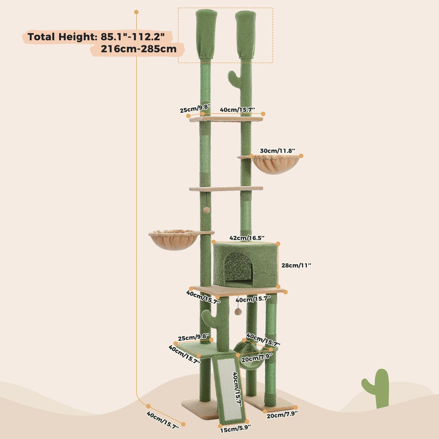 PAWZ Road Cactus Cat Tree Tower With Hammocks Seven Tiers