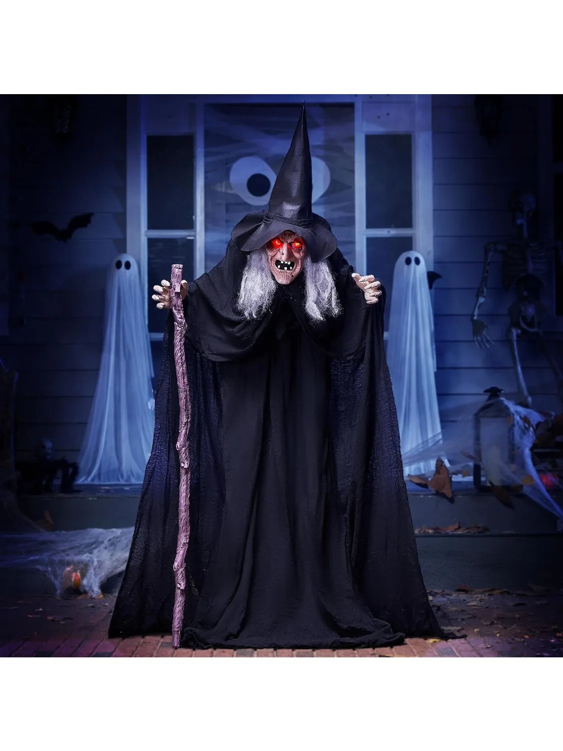Joyfy Animatronic Witch Outdoor Halloween Prop With Light Up Eyes
