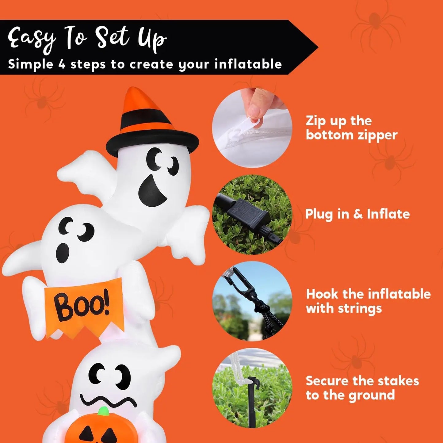 Joyfy Halloween Inflatable Ghost Outdoor Yard Decor With Lights