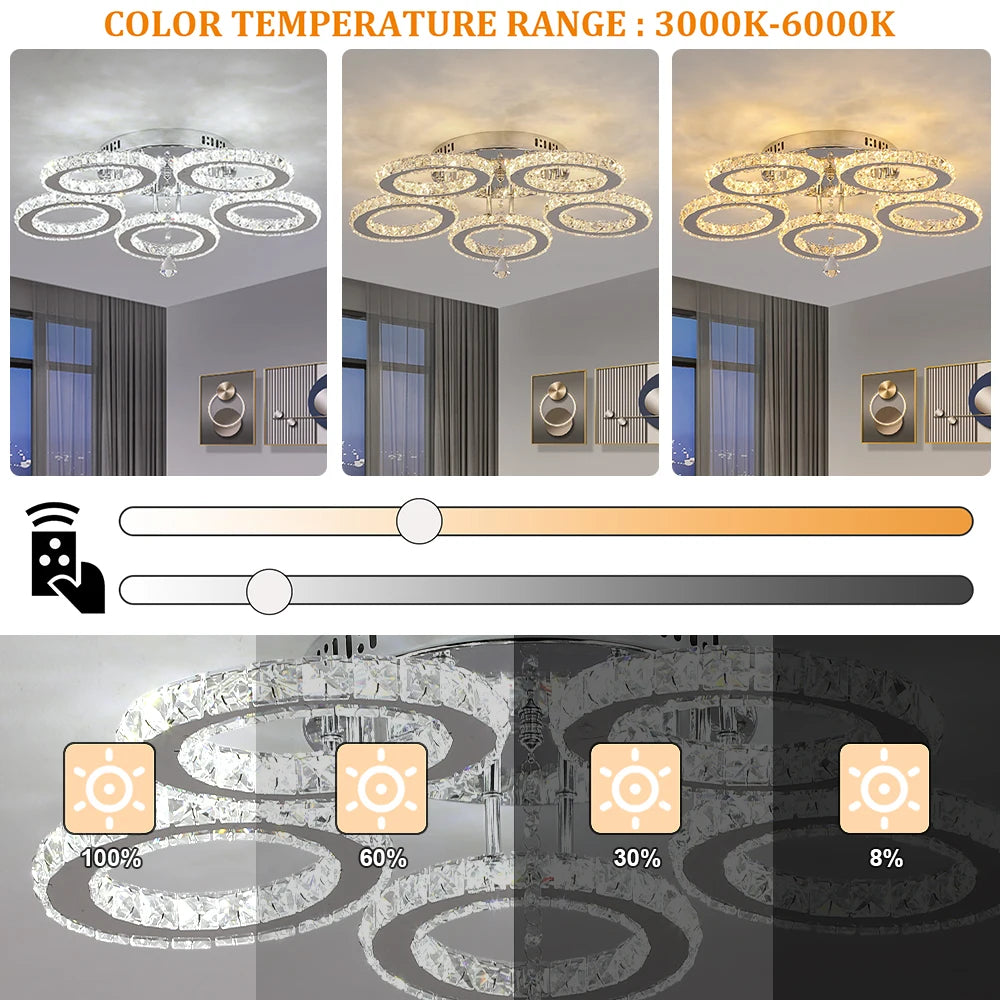 VETRULUS Modern Crystal Led Ceiling Chandelier Pendant Light