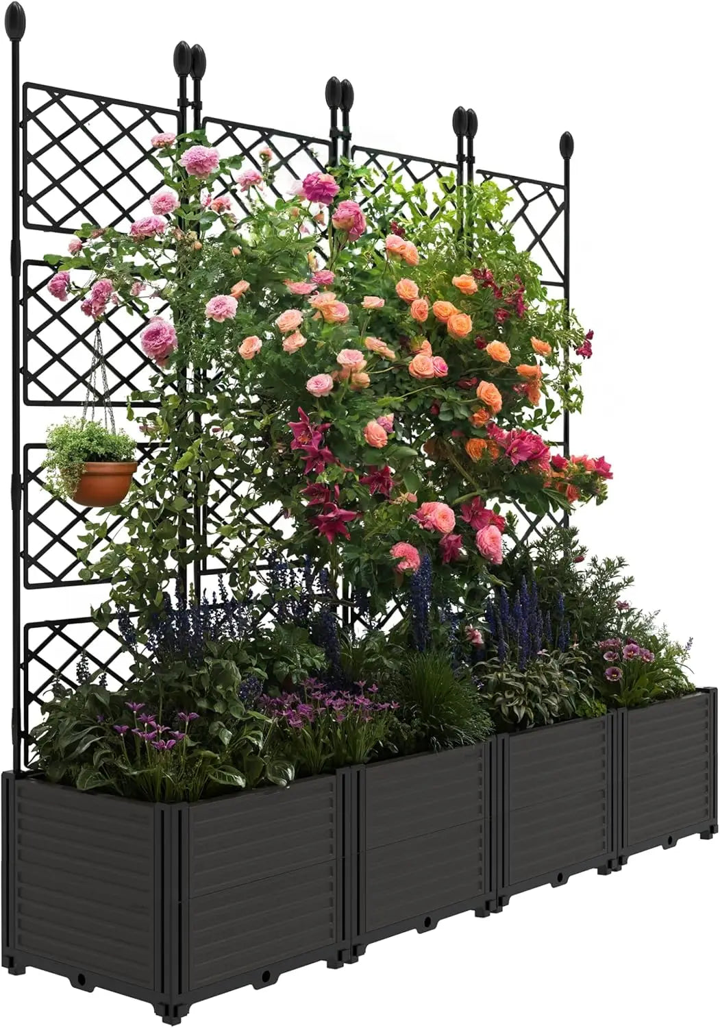 Twister Plastic Planter Box With Trellis For Outdoor Flower Gardening