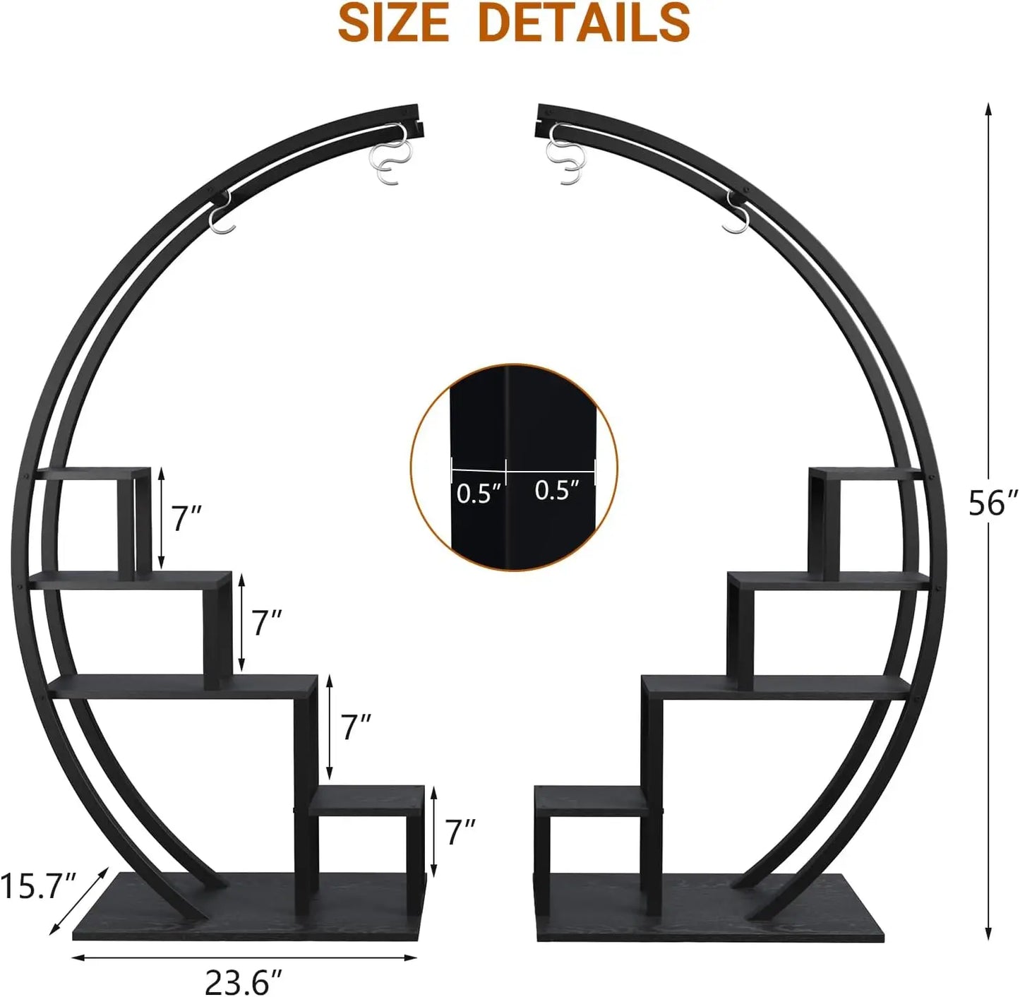 TWISTER.CK 2-Pack 5-Tier Half Moon Metal Plant Stand Indoor