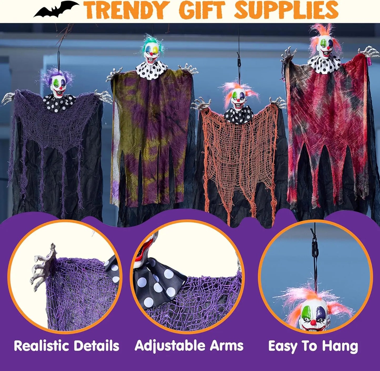 Joyfy Hanging Clowns Set For Outdoor Halloween Yard Decor