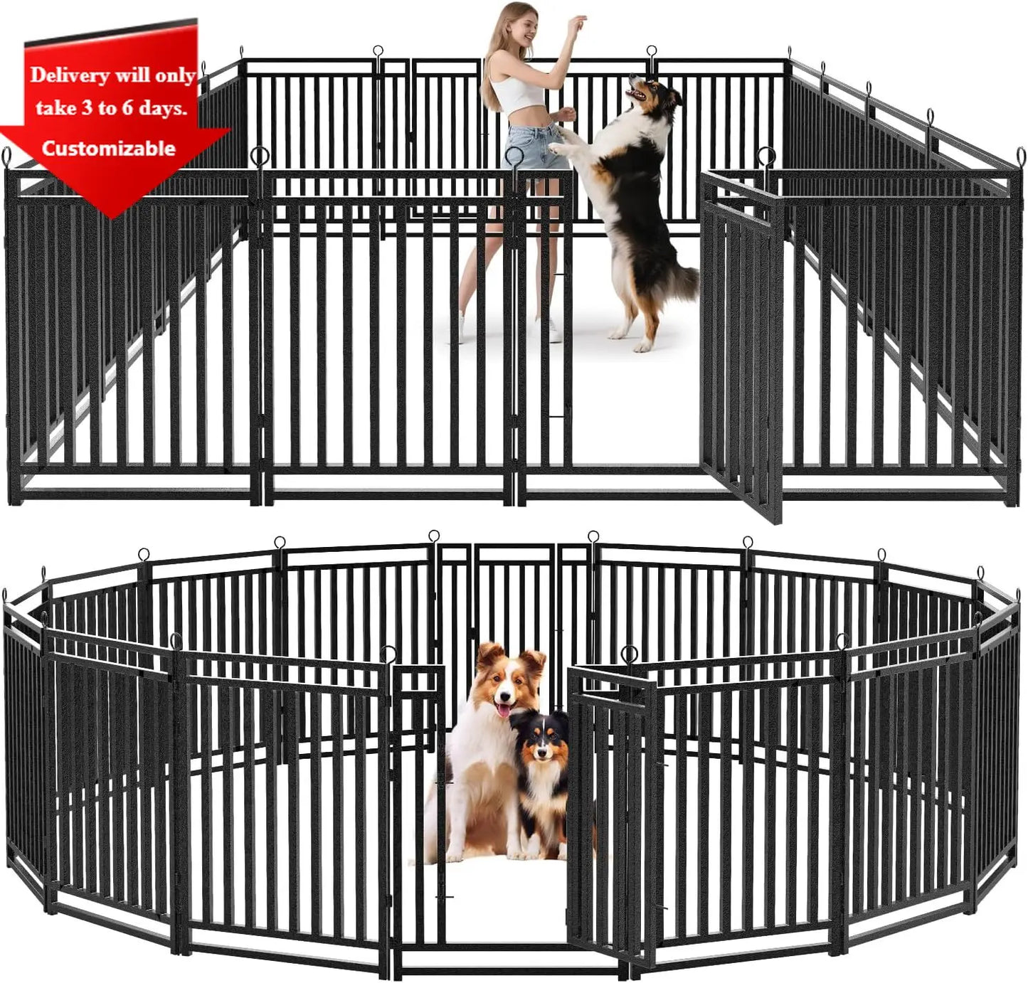 Metal Dog Playpen Fence, 16 Panels for Outdoor Indoor Use