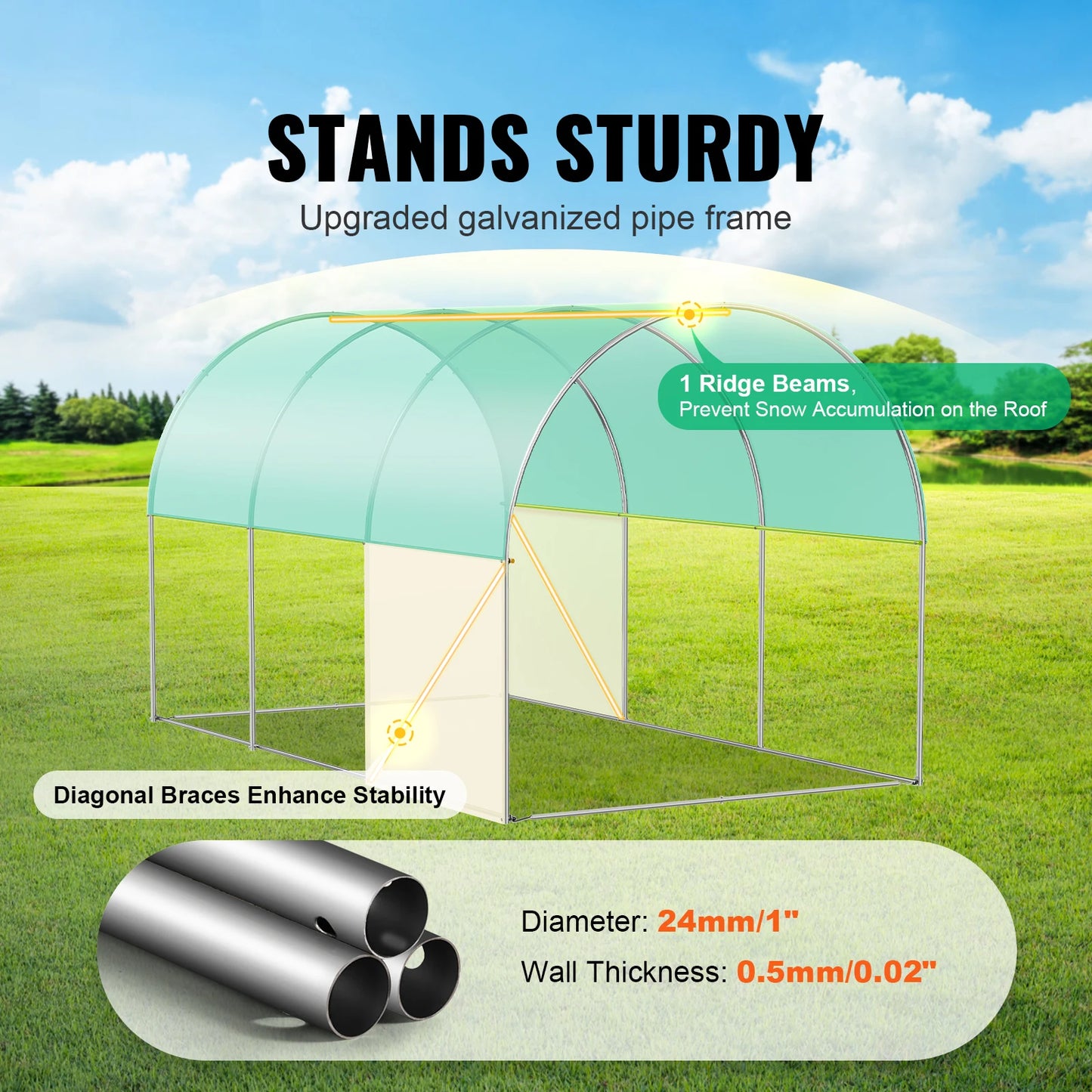 SucceBuy Walk In Tunnel Greenhouse With Steel Frame And PE Cover