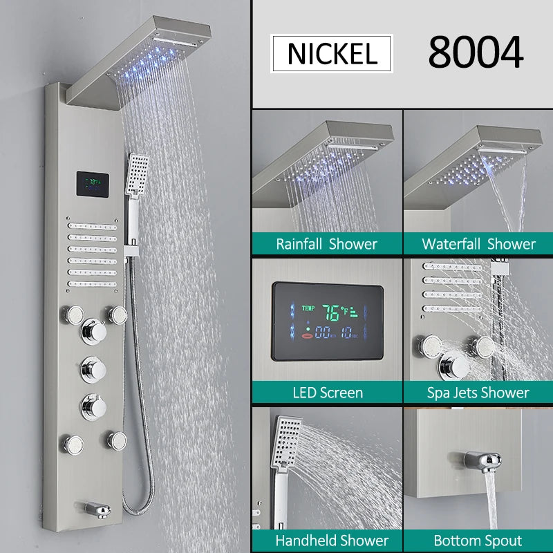 Quyanre Led Shower Panel Tower With Rain Waterfall And Massage