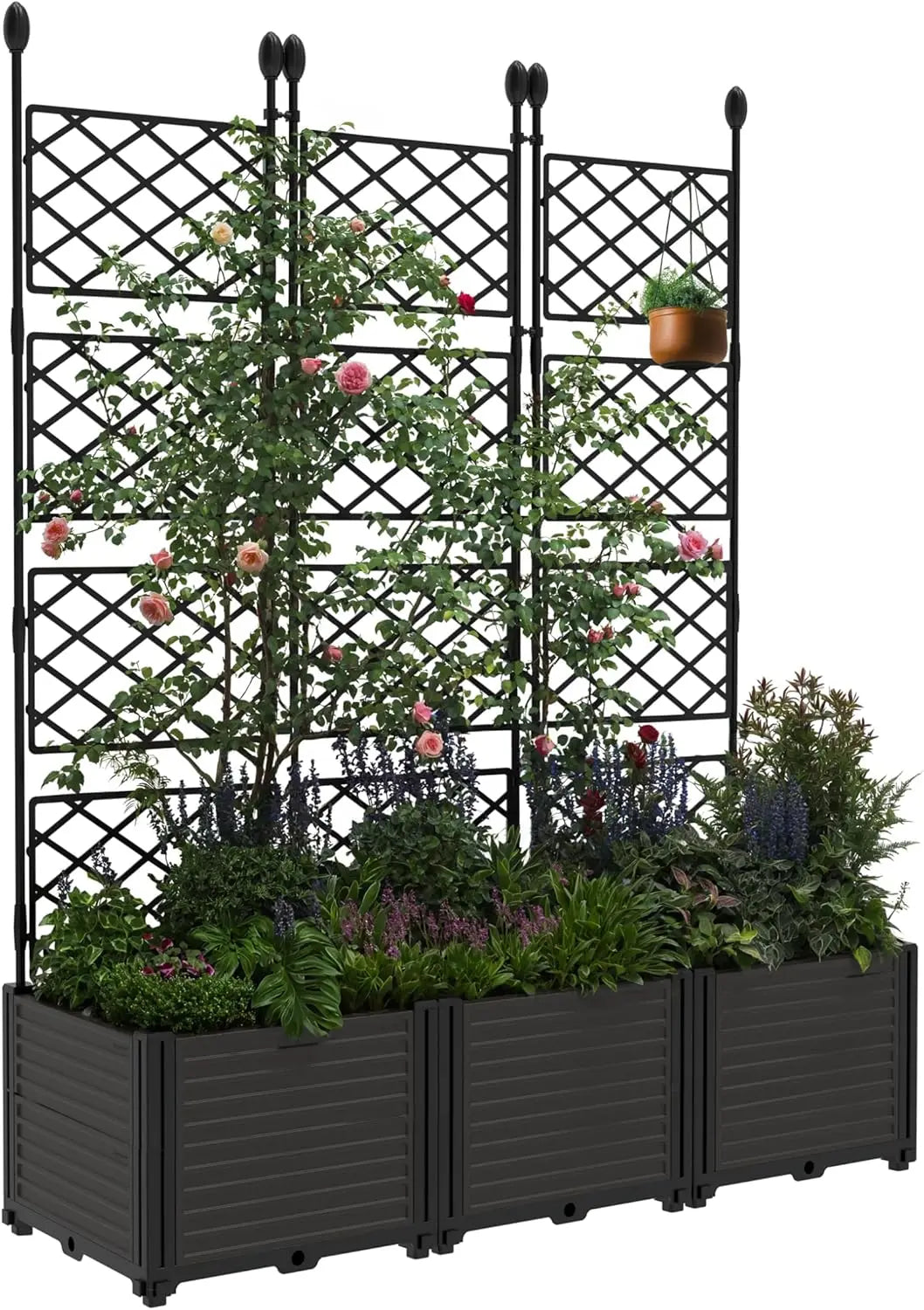 Twister Plastic Planter Box With Trellis For Outdoor Flower Gardening