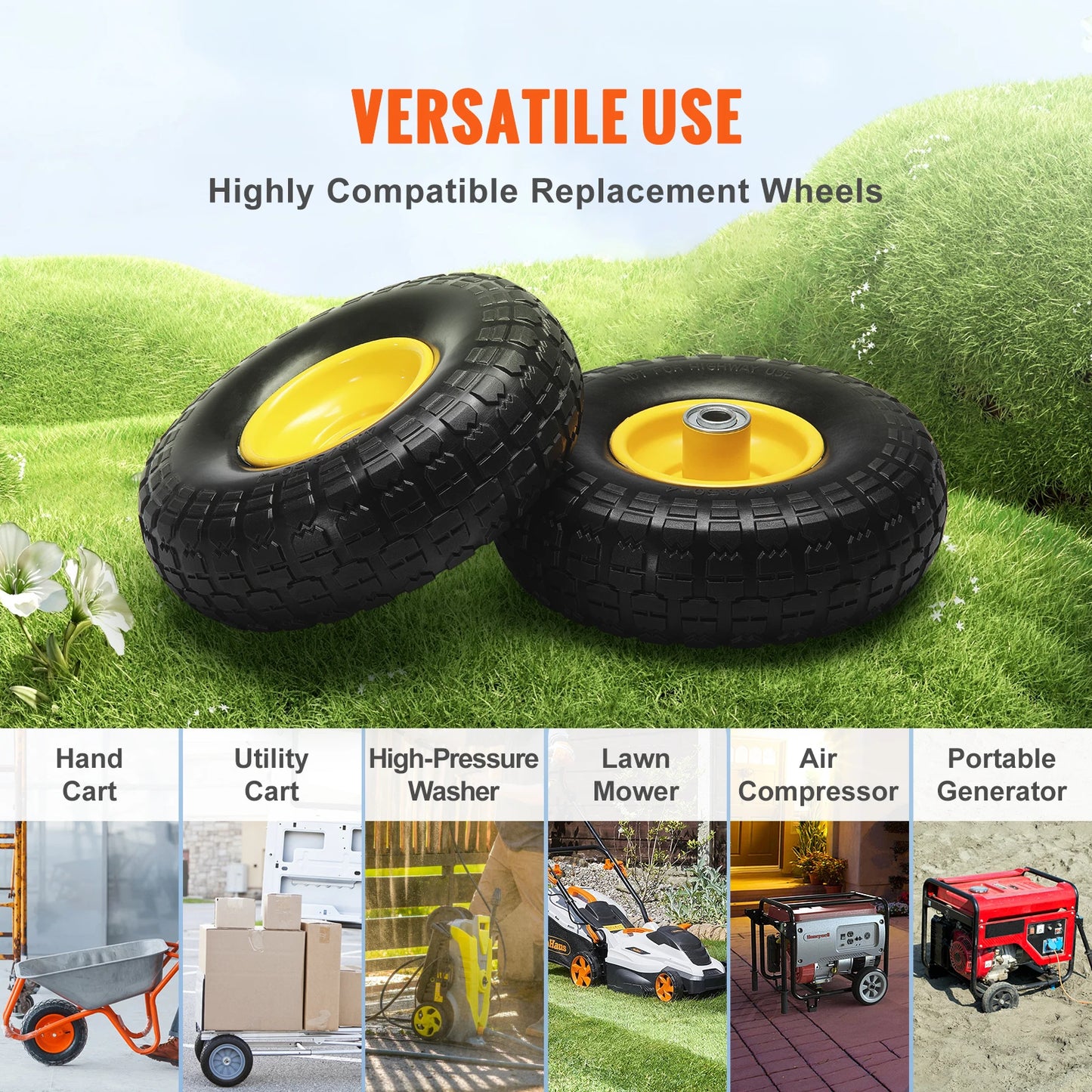 SucceBuy Solid PU Run Flat Tires And Tubeless Cart Wheels