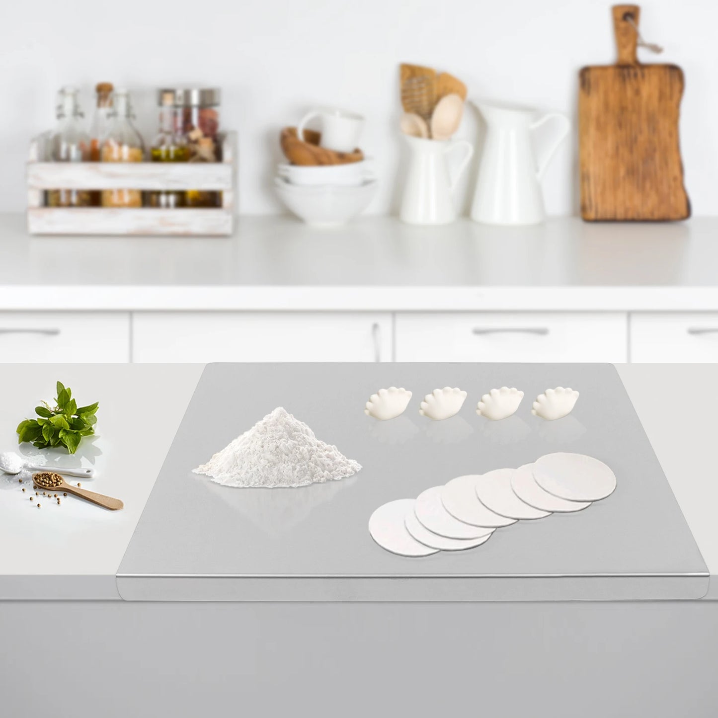 60x50cm Stainless Steel Chopping Board with L-Shaped Folded Edge for Cutting Veggies, Kneading Dough, Kitchen Counter Protection