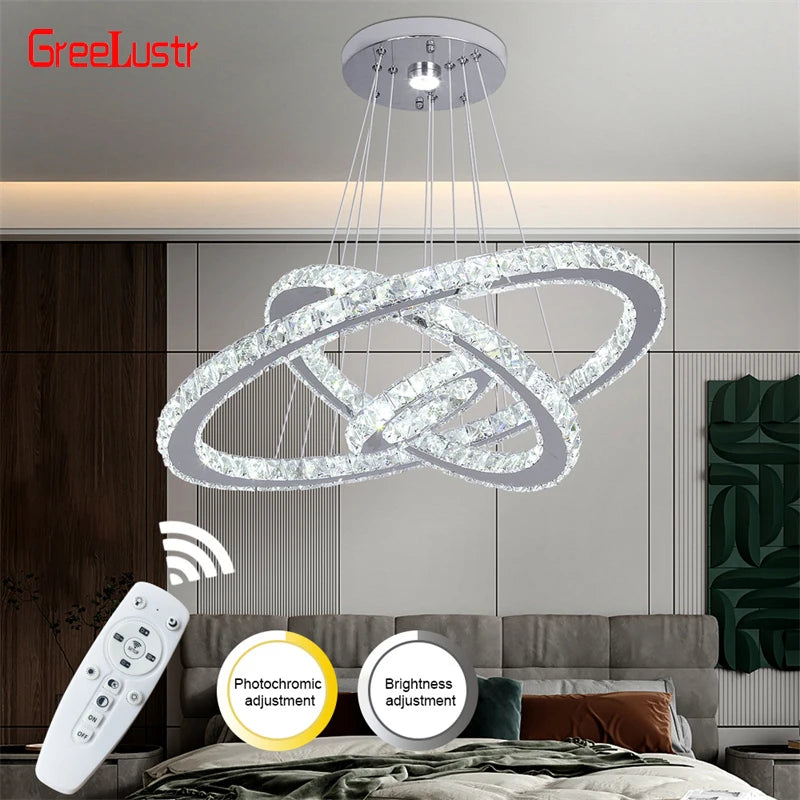 GreeLustr Modern Crystal Rings LED Chandelier With Remote Control