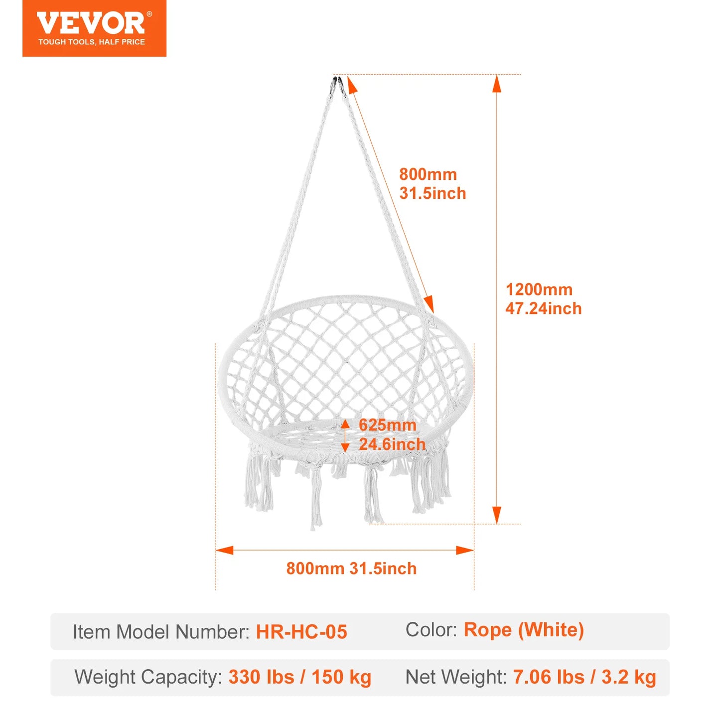 SucceBuy Hanging Hammock Swing Chair Macrame Cotton Rope 330Lbs