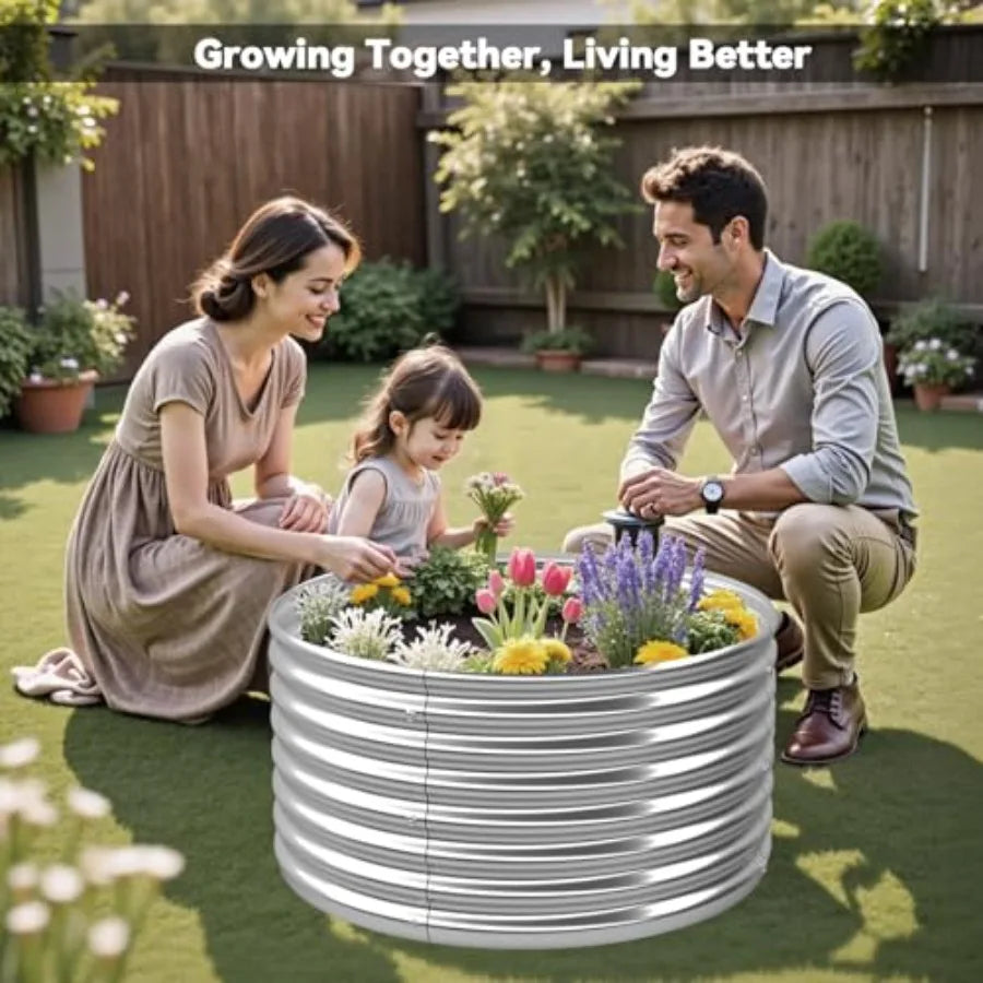 4 Pack 2x2FT Round Raised Beds for Gardening Corrugated Galvanized Steel Raised Garden Bed Outdoor Metal Above Ground Garden Be