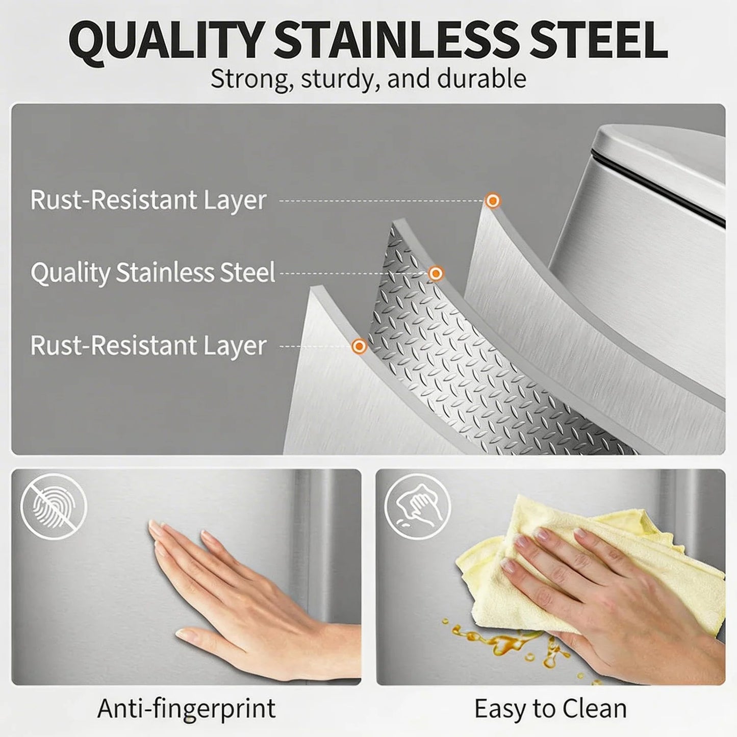 HiMISS Fingerprint Proof Stainless Steel Quiet Pedal Bin