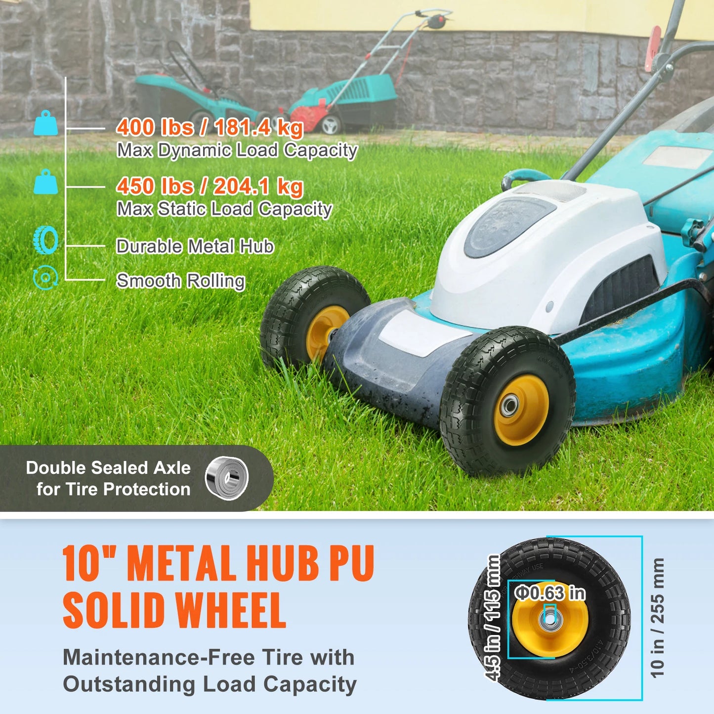 SucceBuy Solid PU Run Flat Tires And Tubeless Cart Wheels