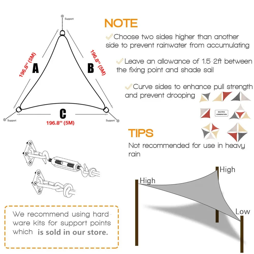 Waterproof Sun Shelter Triangle Shade Sail Canopy for Outdoor Patio